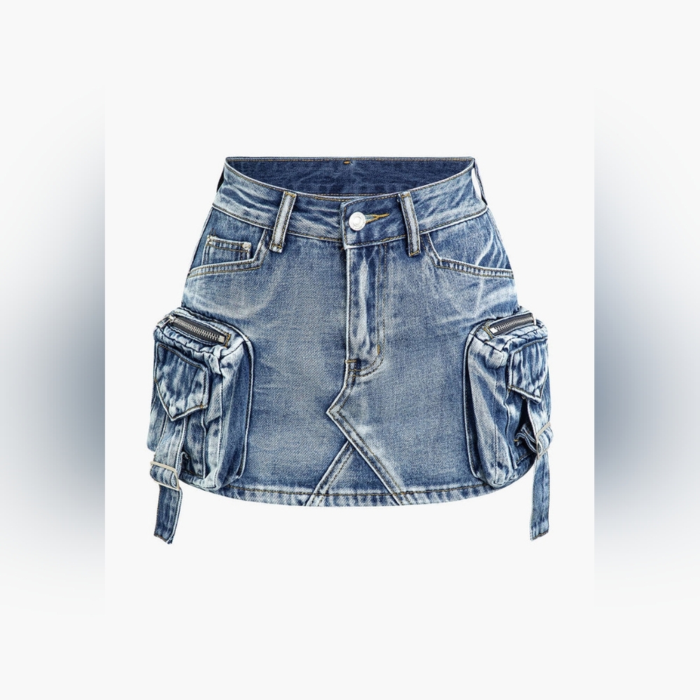 Micas faded pocket denim mini skirt